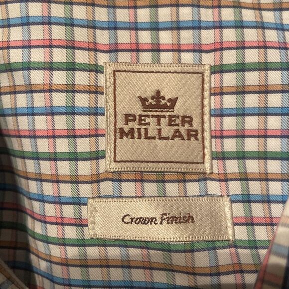 Peter Millar Crown Finish Shirt Mens Large Check Blue Pink Green Long Sleeve - Picture 4 of 6